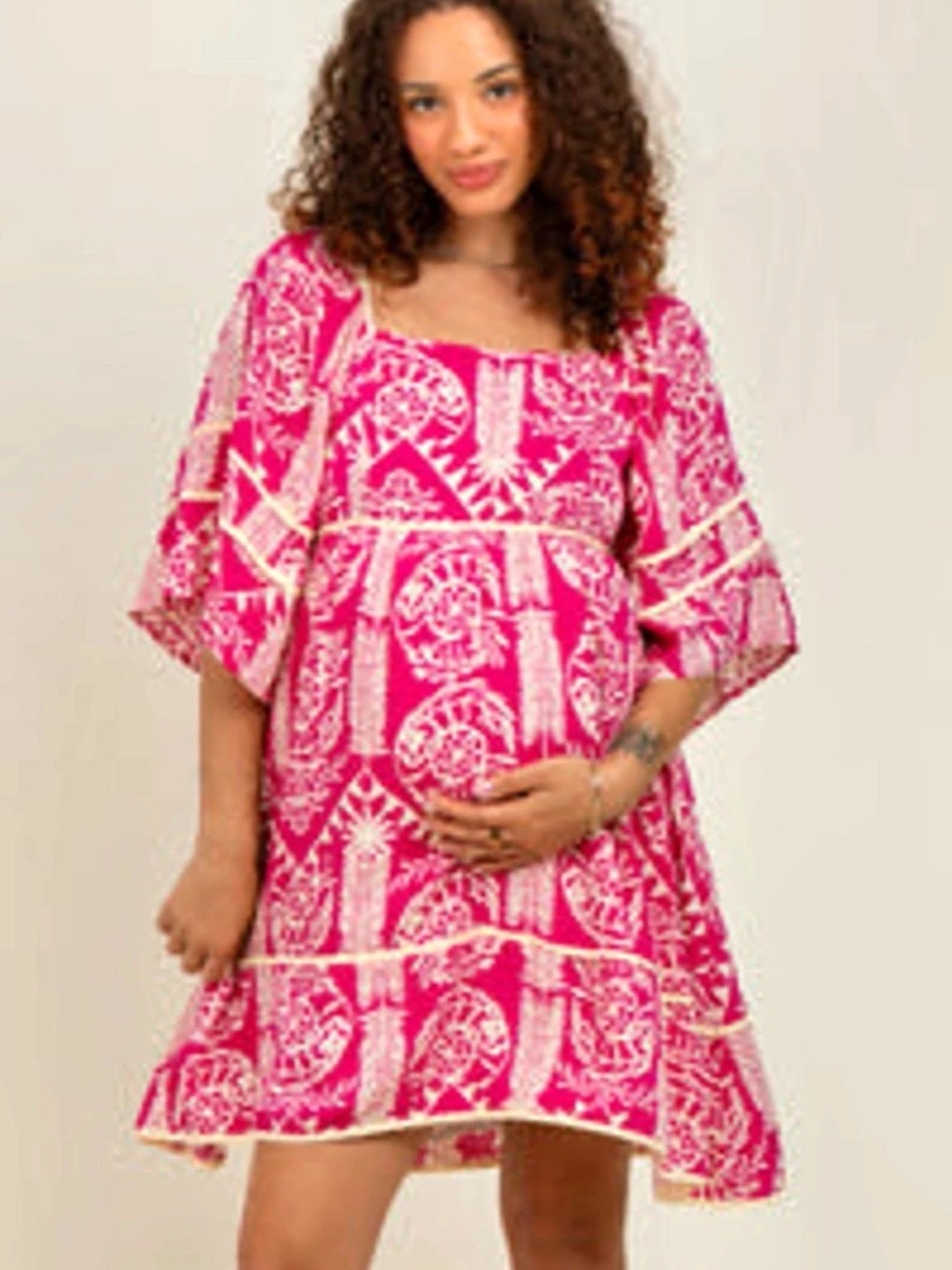 Pinkblush Fuchsia Printed Tie Back Contrast Trim Maternity Dress